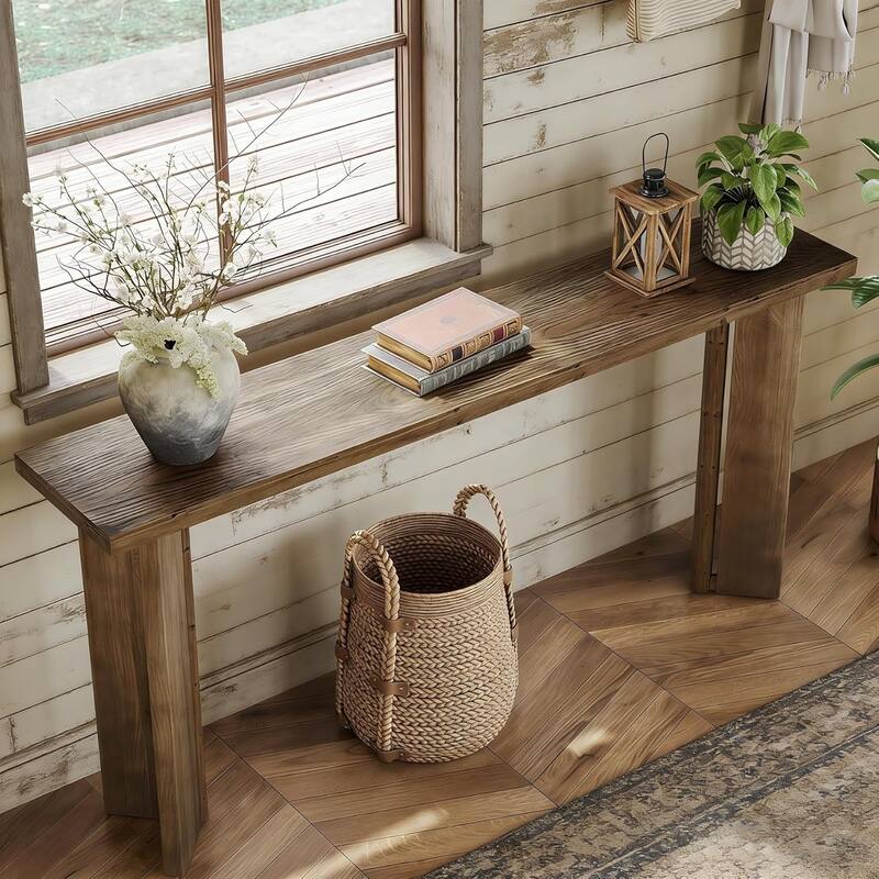 70.9-Inch Solid Wood Console Table, Rustic Sofa Table Behind The Couch - 70.9" L x 11.81" W x 33.46" H