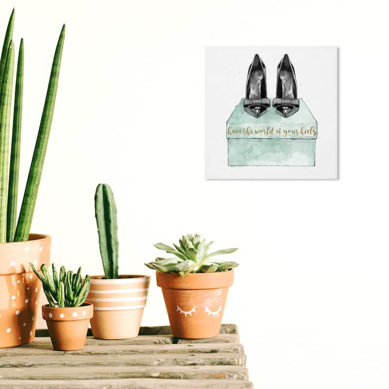 Wynwood Studio Canvas Fashion and Glam The World at Your Heels Green and Light Green Glam Wall Art Canvas Print - 12 x 12