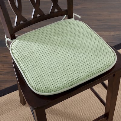 Memory Foam Chair Cushion with Ties and Nonslip Backing by Lavish Home- Green