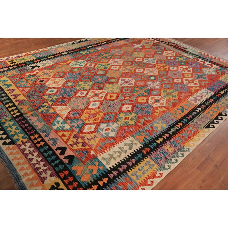 Geometric Kilim Reversible Area Rug Wool Carpet - 8'2"x 11'1"