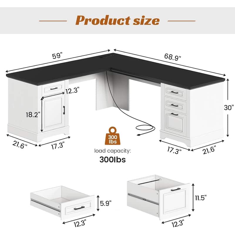 Executive L Shaped Desk Office Desk Drawers Storage Drawers Cabinet