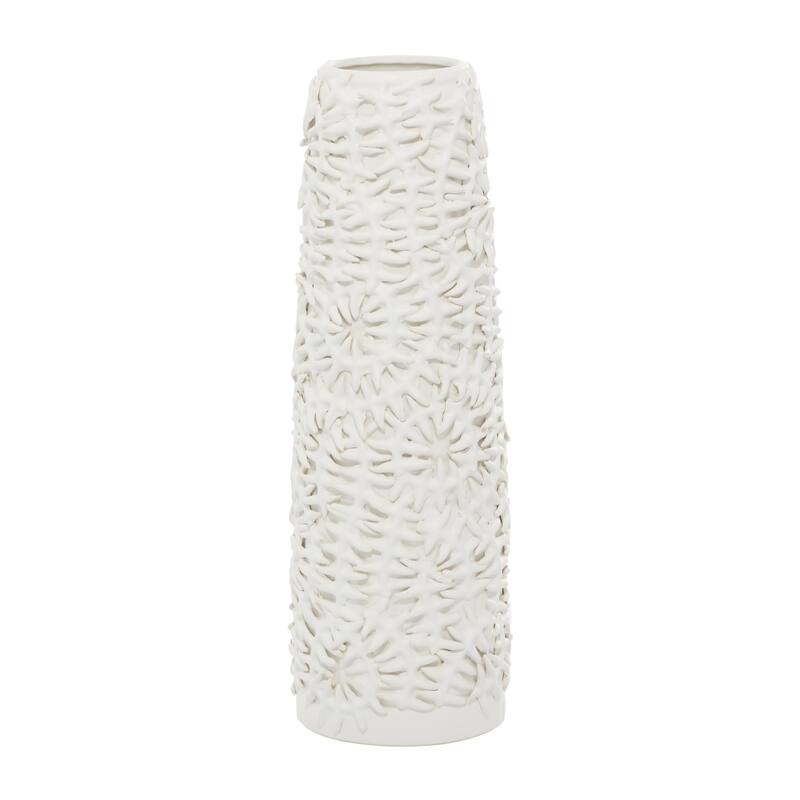 Ceramic Leaf Embossed Decorative Vase - White - Roche River Decor - White - 6"W, 17"H