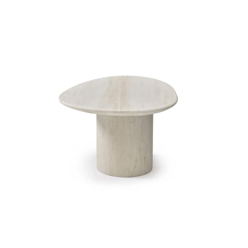 HomeRoots 17" Beige Marble Oval Pedestal End Table - 32.00 in. x 17.00 in. x 24.00 in.