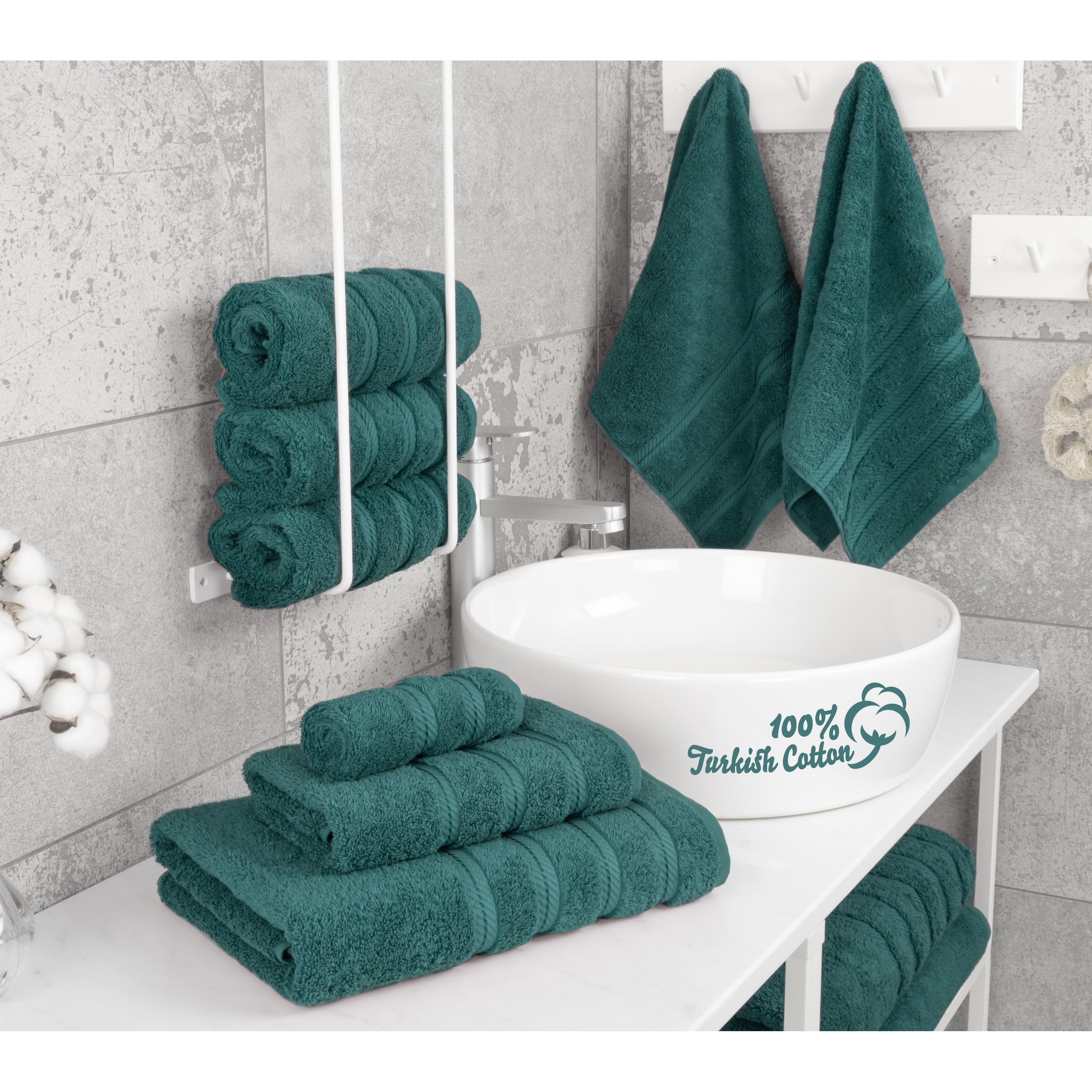 Martha Stewart 100% Cotton Bath Towels Set of 6 Piece, 2 Bath Towels, 2 Hand Towels, 2 Washcloths, Quick Dry Towels, Soft & Absorbent, Bathroom