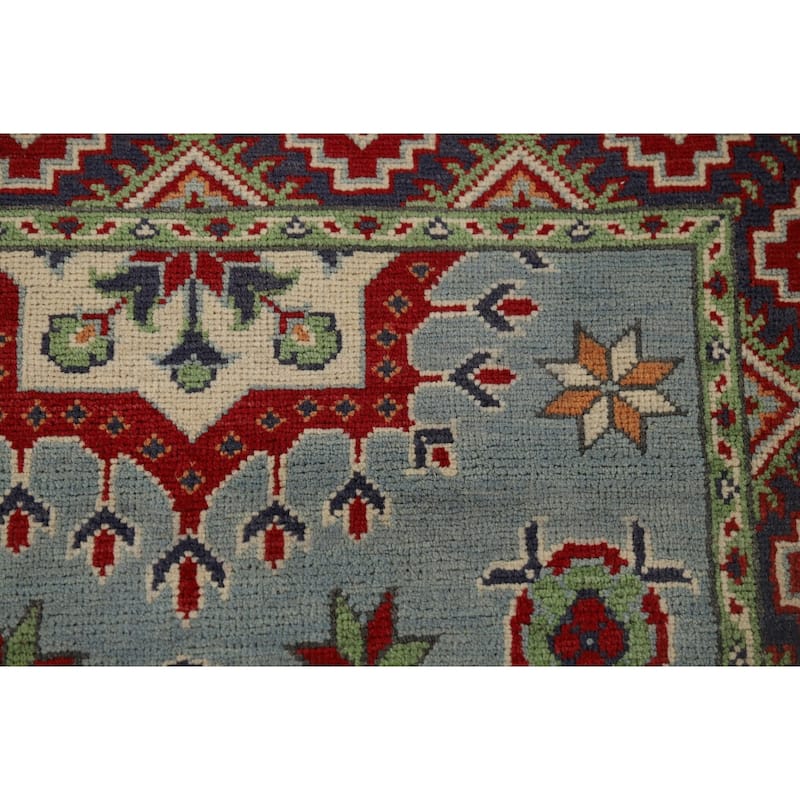 Light Blue Kazak Runner Rug Hand-Knotted Oriental Wool Carpet - 2'9" x 9'7"