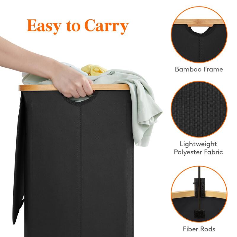 150L Laundry Basket with Lid, Clothes Hampers with Bamboo Handles and 2 Removable Laundry Bags,Large Foldable Laundry Hamper