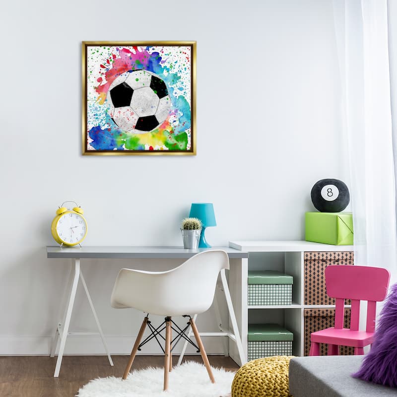 Stupell Vivid Splash & Soccer Ball Framed Floater Canvas Wall Art Design By Kim Allen