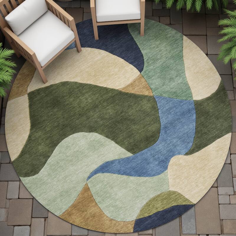 Machine Washable Indoor/Outdoor Modern Century Chantille Rug - Green - 8' x 8'
