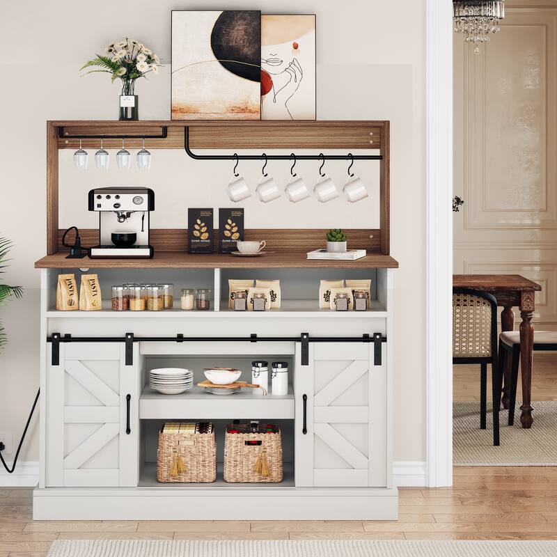 Moasis 47.2" Wine Bar Cabinet Rack Small Sideboard Buffet - 47.2"L x 15.1"W x 51.5"H