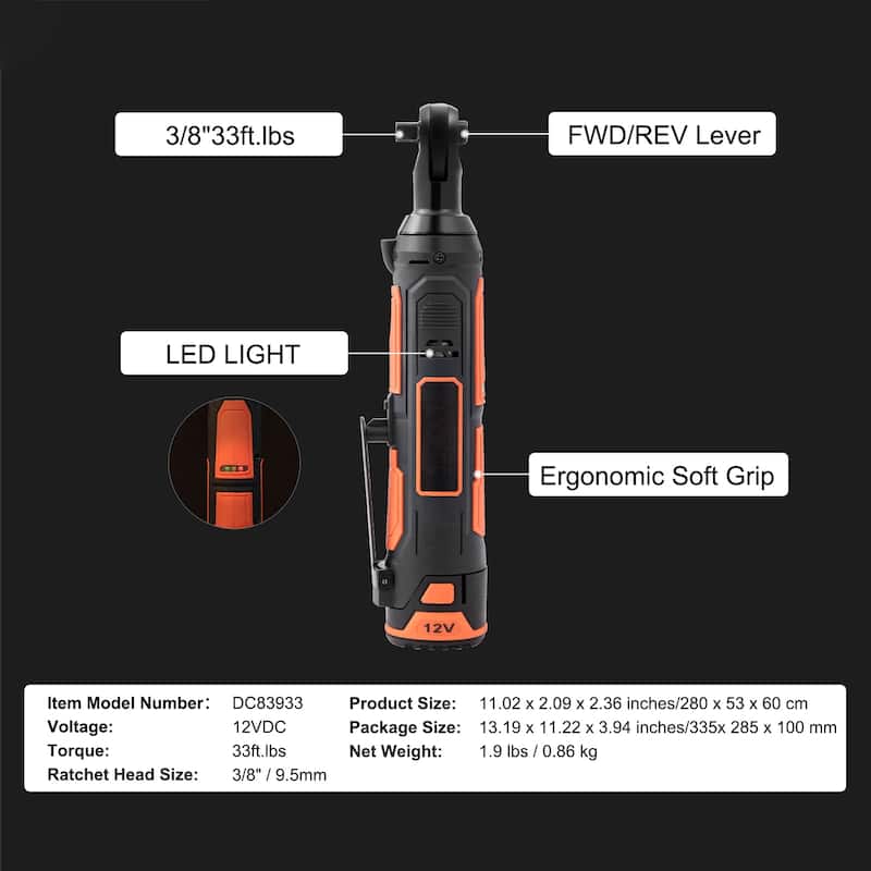 UIMOSO 3/8" Cordless Electric Ratchet Wrench Set, 12V 33 Ft-lbs Power Ratchet Tool Kit, 45-Min Fast Charge