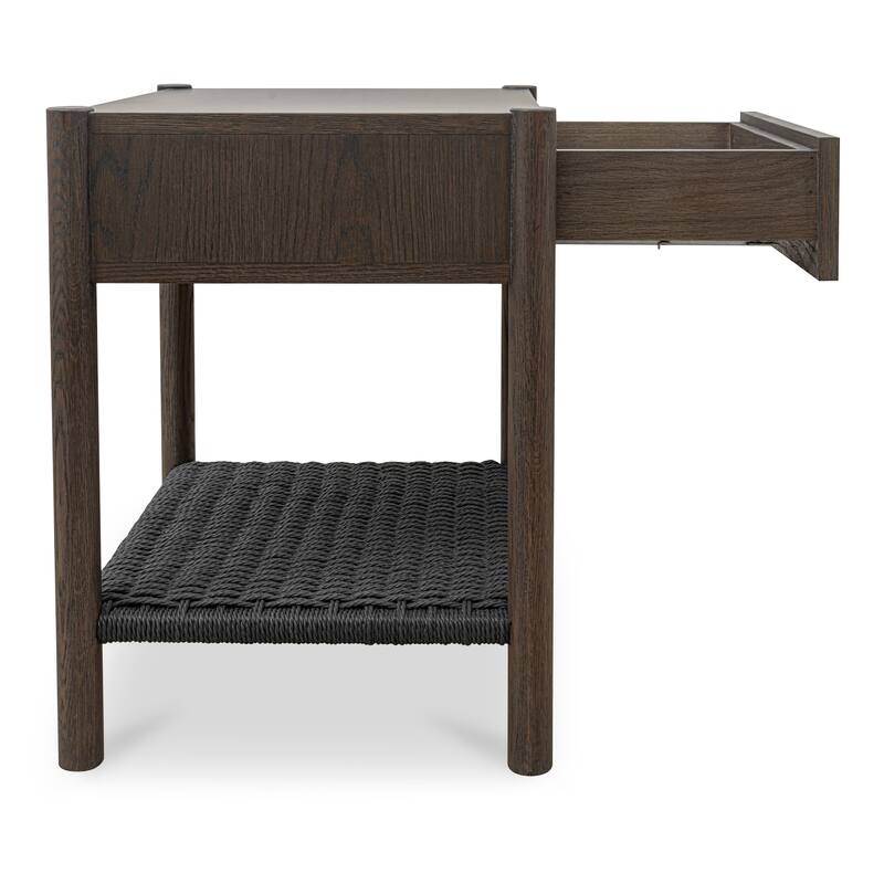 NADAAL STUDIOS Corlan Nightstand, Oak Frame with Paper Rope Shelf 1-Drawer Bedside Table, Brown