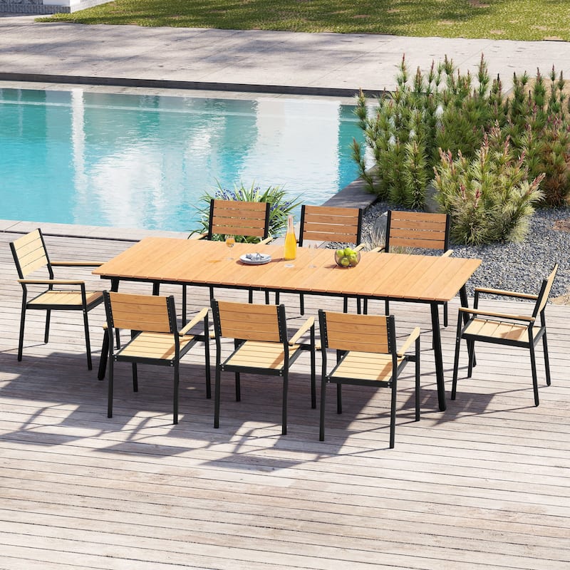 9-Piece Aluminum Outdoor Patio Dining Set with Umbrella Hole and Stackable Chairs
