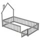 preview thumbnail 6 of 8, Grey Twin Size Pine Wood House-Shaped Headboard Floor Bed with Fence