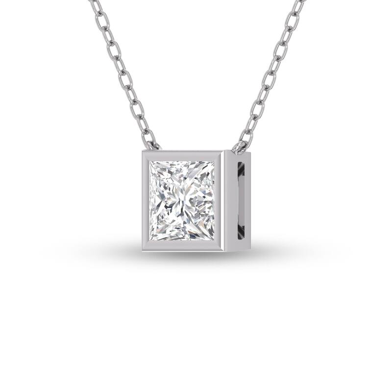 Marquee Lab Grown 1/4 Carat Princess Cut Bezel Set Diamond Solitaire Pendant in 14K White Gold