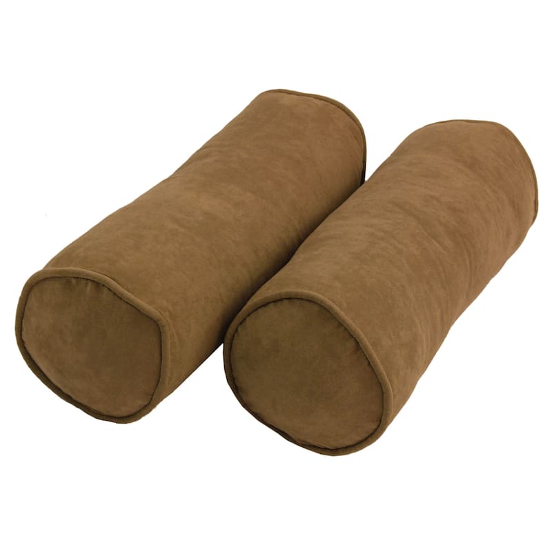 20-inch by 8-inch Corded Microsuede Bolster Pillows (Set of 2) - Saddle Brown