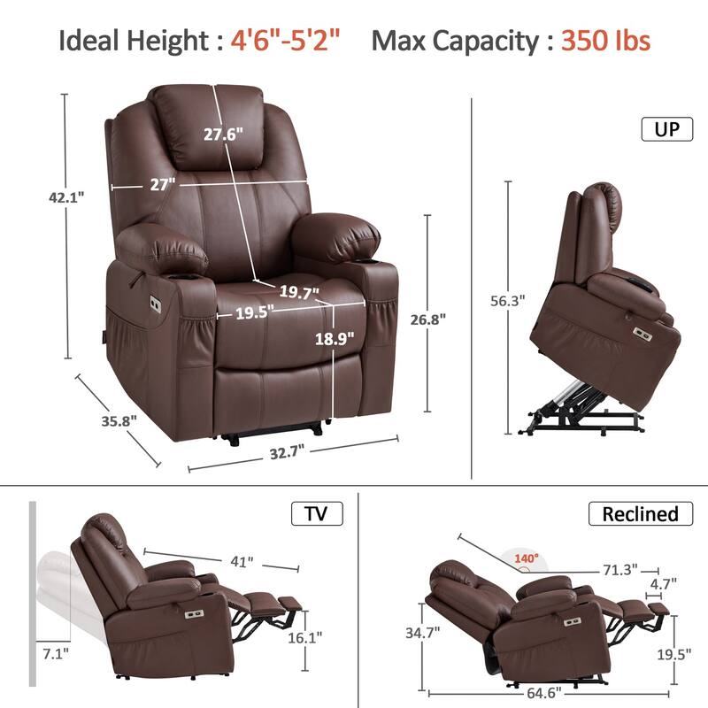MCombo Small Power Lift Recliner Chair with Massage and Heat for Elderly, 3 Positions and USB Ports Faux leather 7141