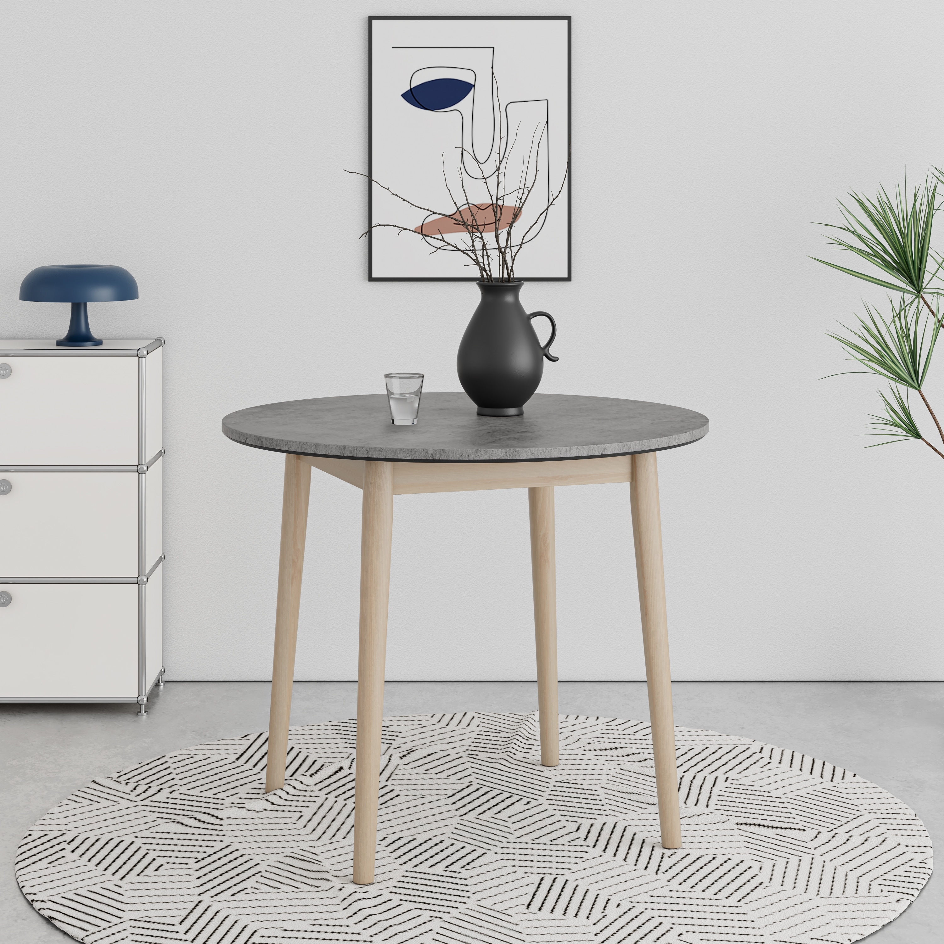 Minimalist Dining Table with Smort Top in Solid Wood Legs