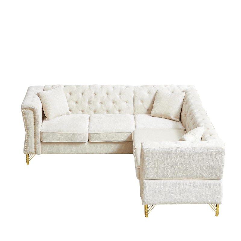81.5" Chenille L-Shaped Sectional Sofa, 5-Seater Corner Couch with 3 Cushions