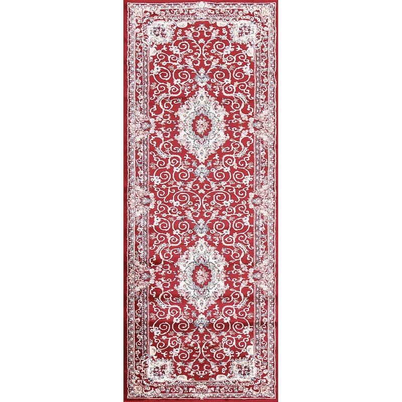 Red Floral Medallion Transitional Turkish Rug Oriental Carpet - 2'7" x 7'10" - Red