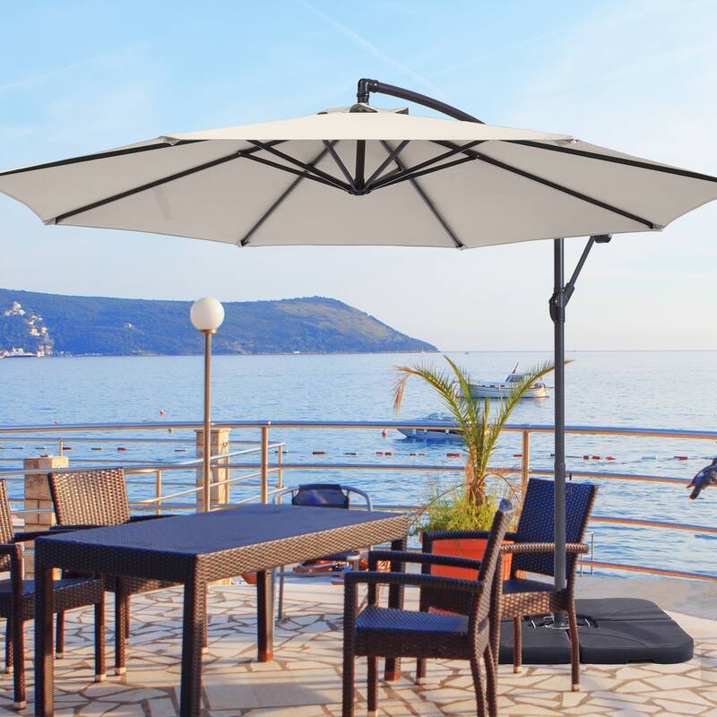 LIVOOSUN 10ft Patio Offset Umbrellas,Hanging Market Patio Umbrella - Sand