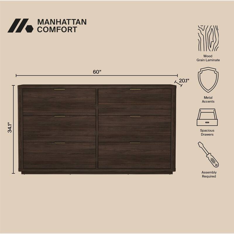 Manhattan Comfort Evalyn 60 Inch 6 Drawer Dresser