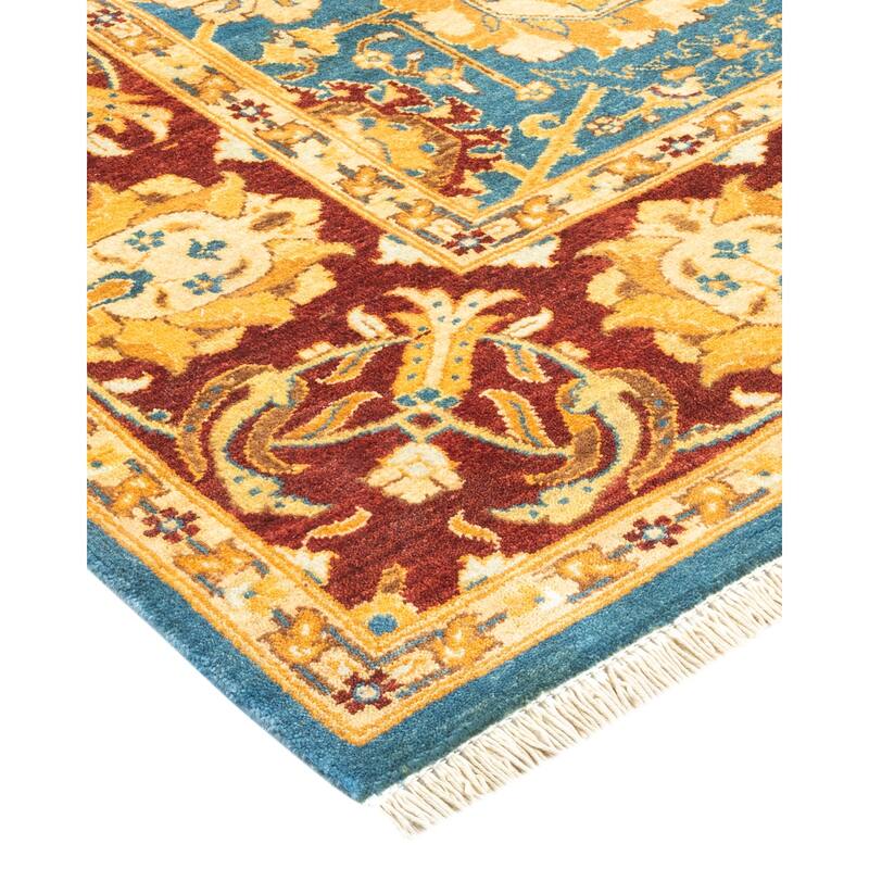 Overton One-of-a-Kind Hand-Knotted Contemporary Oriental Eclectic Blue Area Rug - 5' 1" x 7' 7"