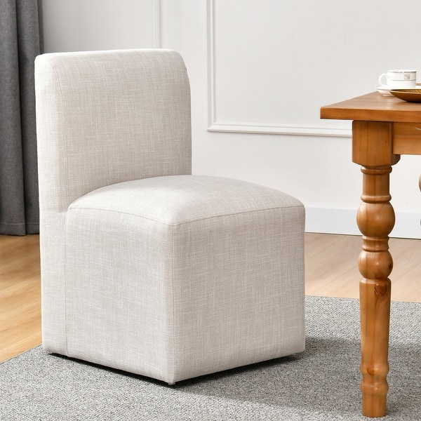 slide 2 of 7, Upholstered Rolling Dining Chair with Casters Single - Linen