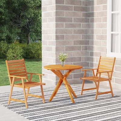 vidaXL Bistro Set Patio Table and Chairs Conversational Set Solid Acacia Wood - 27.6" x 27.6" x 24"