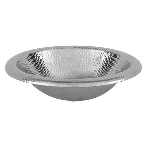 18" Wide Rim Oval Self Rimming Hammered Copper Bathroom Sink in Nickel (LO18REN)