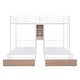 preview thumbnail 5 of 11, Full Over Twin & Twin Triple Bunk Bed w/ Drawers, Multi-functional Metal Frame Bed with Desks and Shelves in the Middle, White