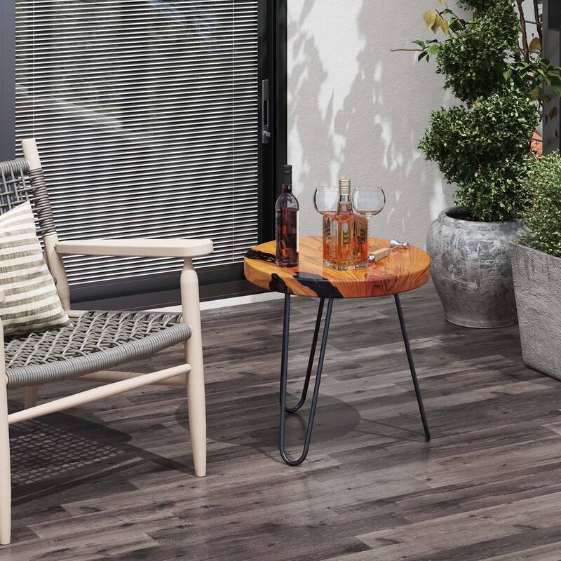 Costway 20" Round Teak Wood End Table Solid Live Edge Outdoor Side - See Details