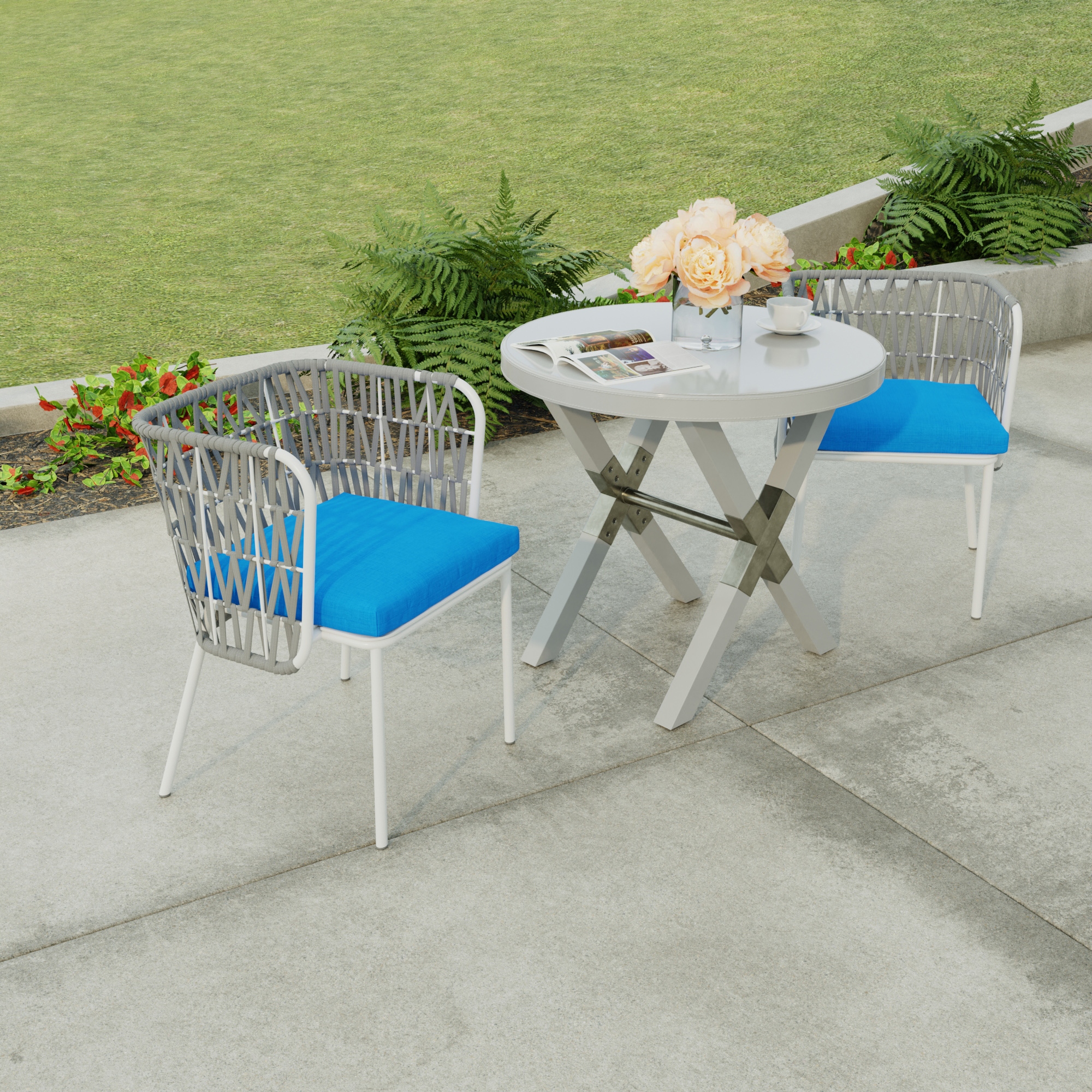 19 x 17 Blue Solid Outdoor Seat Cushion with Ties Set of 2 19 W x 17 L x 2 H Celosia Princess