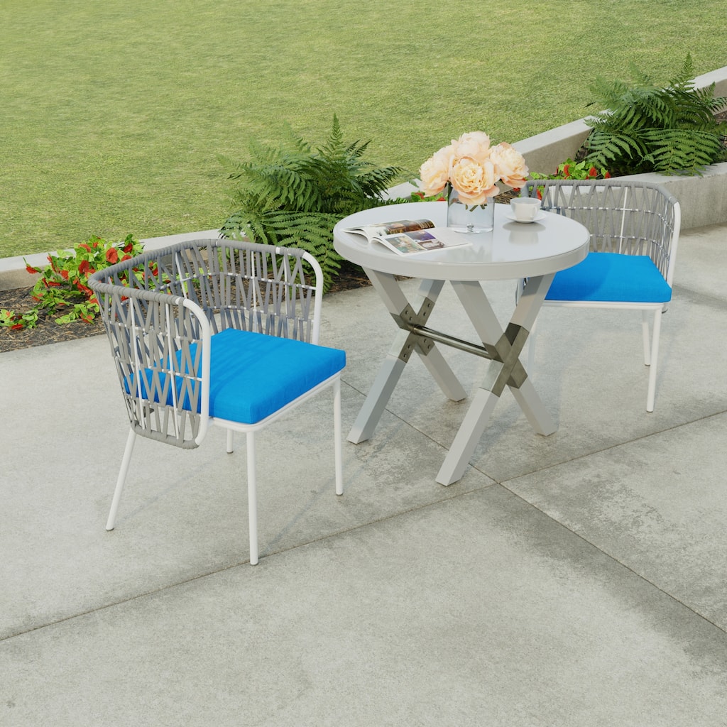 19" x 17" Blue Solid Outdoor Seat Cushion with Ties - Set of 2 - 19" W x 17" L x 2" H