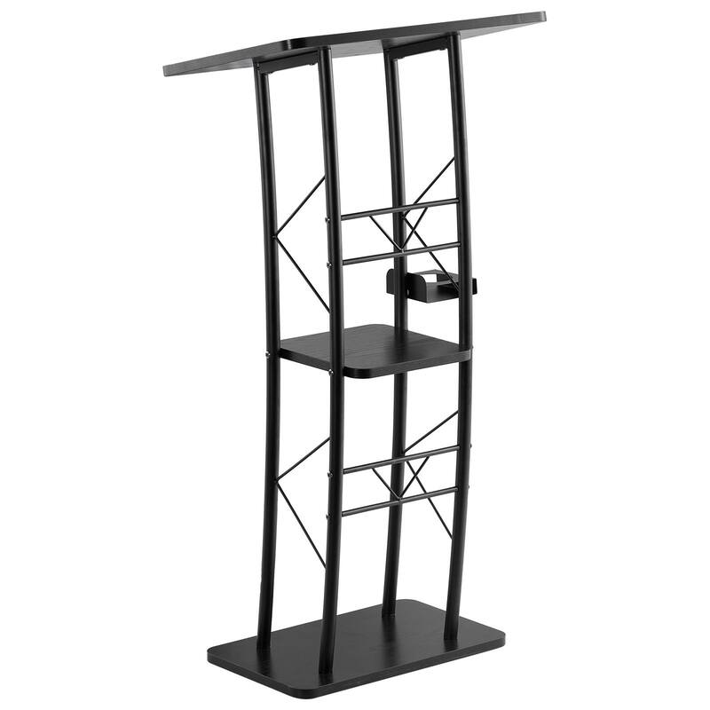 Podium Stand 47 in Curved Metal Lectern Storage Shelf Classroom Wedding Speech