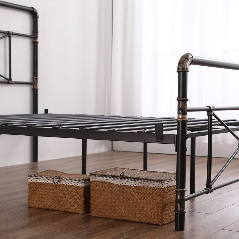 Single-layer Water Pipe Bed with Cross Design and Foot End Black Iron Bed