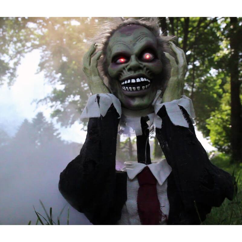 Haunted Hill Farm 22 In. Pop-Up Animatronic Ghoul, Indoor/Outdoor Halloween Decoration, Flashing Red Eyes, Battery-Operated