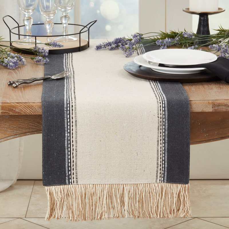 Fringe Detail Banded Table Runner - 16"x72"