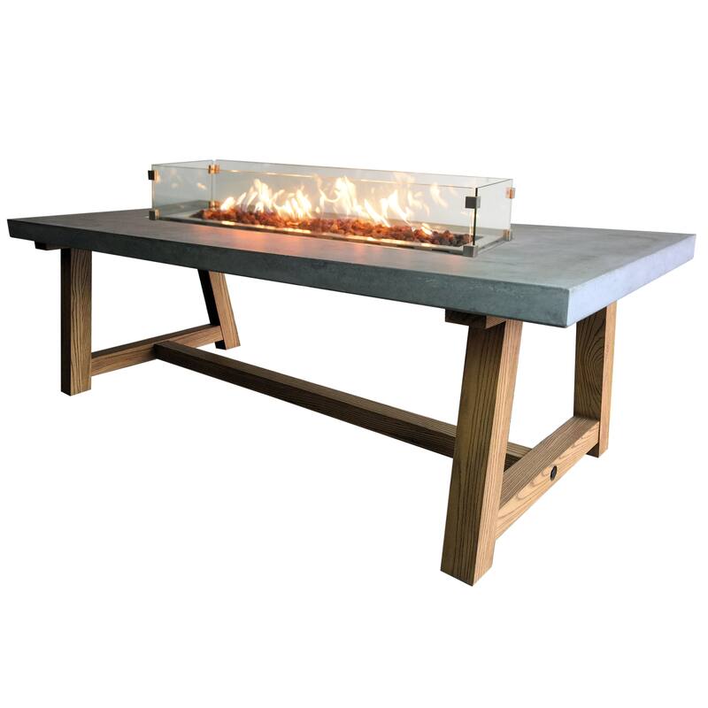Elementi Sonoma 45,000 BTU Concrete Propane Fire Dining Table with Natural Ashwood Base