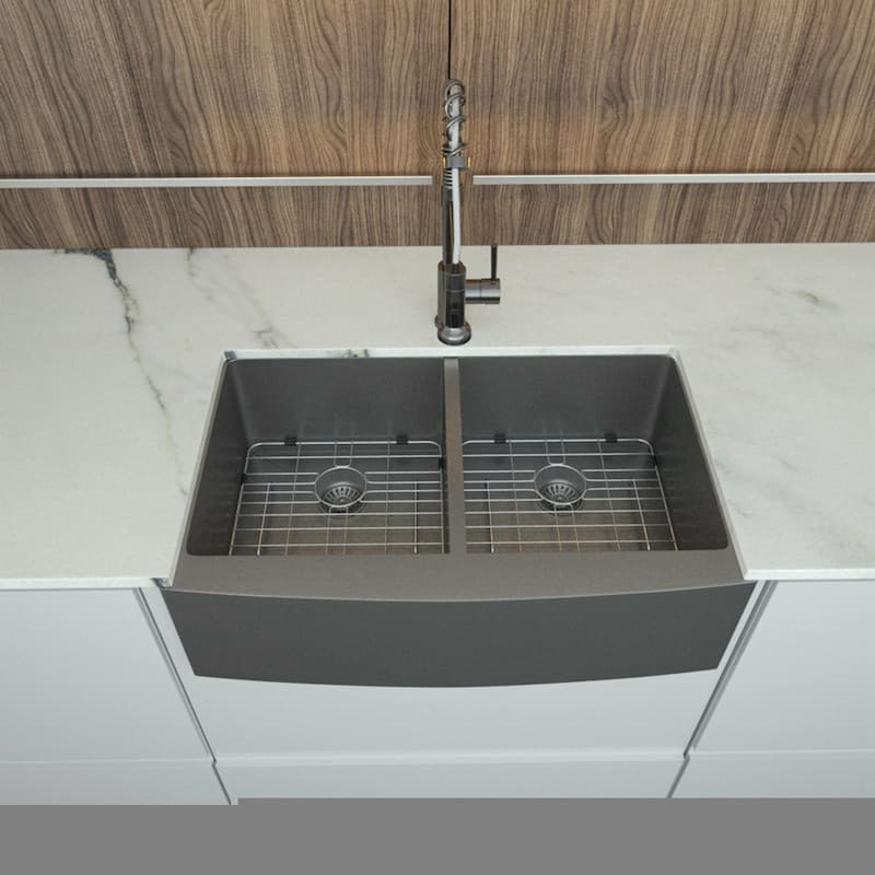 36" Matte Black Farmhouse Apron-Front Double Bowl Kitchen Sink