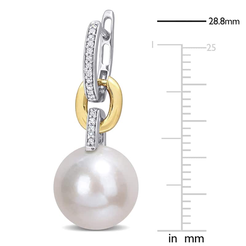 Miadora Freshwater Cultured Pearl & 1/10ct TDW Diamond Dangle Earrings in 14k White and Yellow Gold