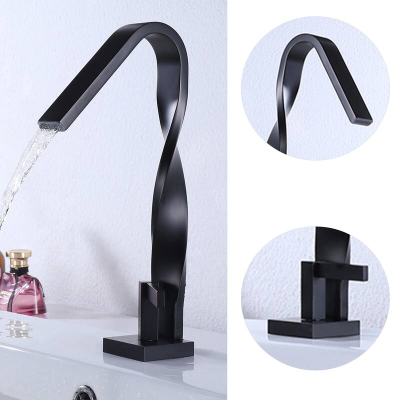11''H Deck-mounted Spiral Bathroom Vessel Sink Faucet Single Hole In Black / Gold