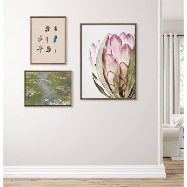 Kate and Laurel Sylvie Pink Protea Flower Framed Canvas Wall Art