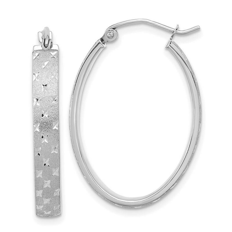Curata 14k White Gold Polished Satin and Sparkle Cut Hoop Earrings - 28.91x20.84mm