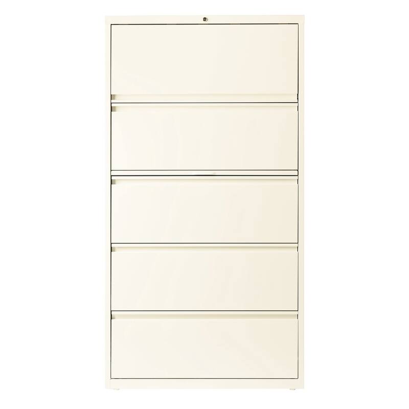 Hirsh 36-in Wide HL10000 Series 5 Drawer Lateral File Cabinet with Posting Shelf and Roll-Out Binder Storage, White - Off-White - Legal