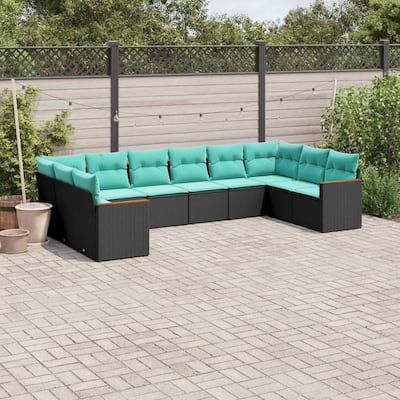 vidaXL 10 Piece Patio Sofa Set with Cushions Black Poly Rattan