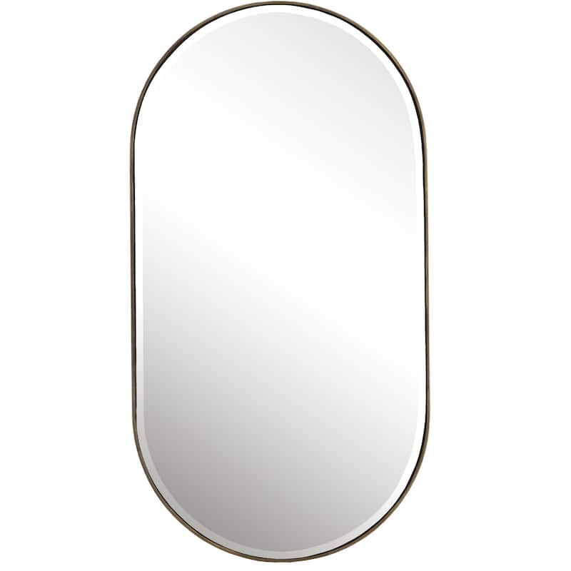 Uttermost 09914 Lago 21-1/4" W x 40" H Oval Framed Bathroom Mirror - Antique Golden Bronze