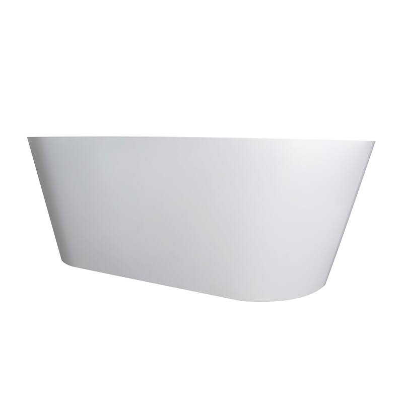 63 Inch Solid Surface Stone Resin Freestanding Soaking Bathtub in Matte White