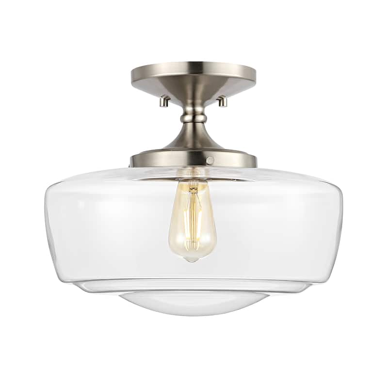 Gaines Glass/Iron Farmhouse Modern LED Flush Mount, by JONATHAN Y - Nickel