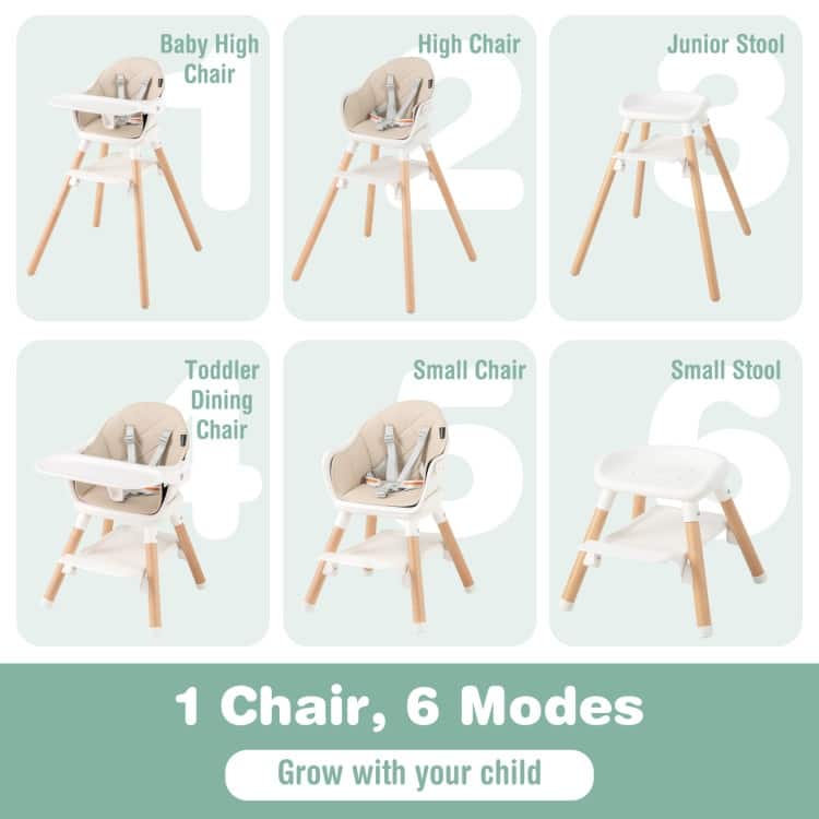 6-in-1 Baby High Chair with Removable Dishwasher and Safe Tray - 24.5" x 23" x 35.5"