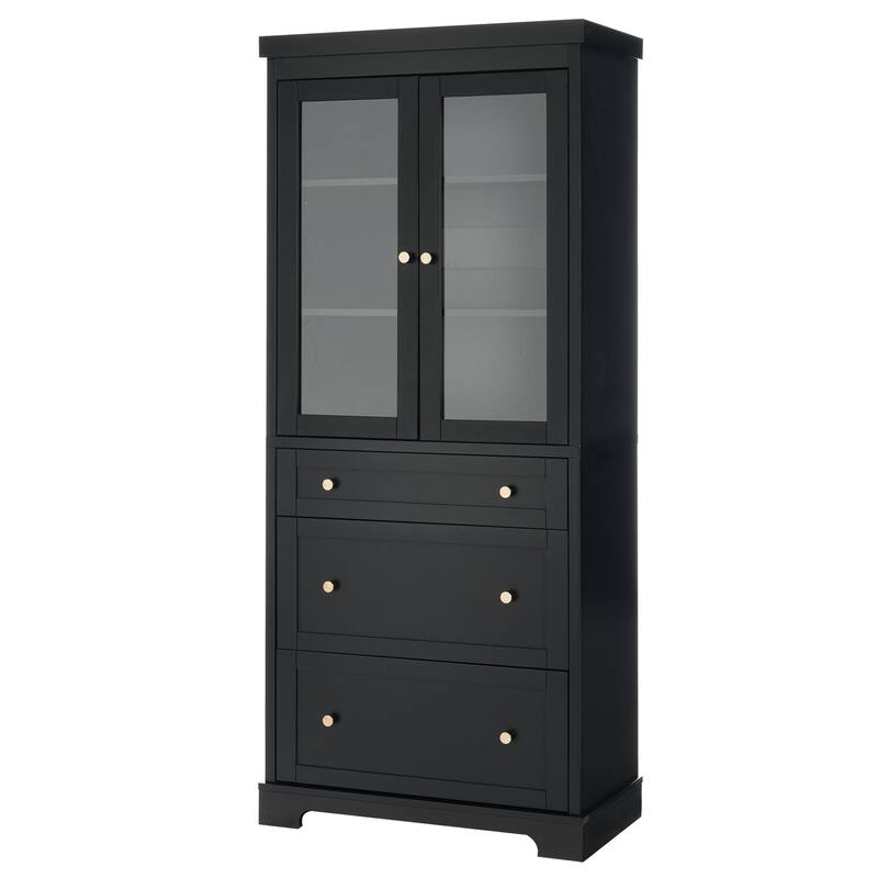 70.1" Tall Bathroom Floor Storage Cabinet, Freestanding Cabinet with Soft Close Glass Doors, Adjustable Shelves
